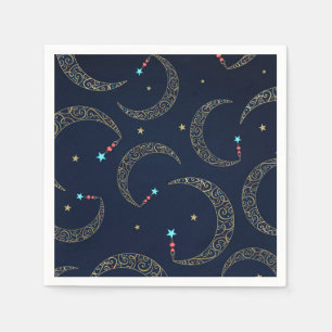 Serviette En Papier Fête Céleste de Lune en Or Filigrané Bleu Mystique