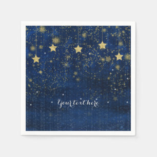 Serviette En Papier Fête céleste fantaisiste étoilée or bleu vif