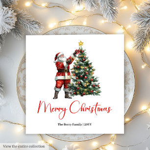 Serviette En Papier Fête chic Père Noël Rouge Vert Rustique Vacances