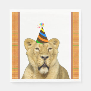 Serviette En Papier Fête Comme Un Lion Animal Avec Anniversaire Casque