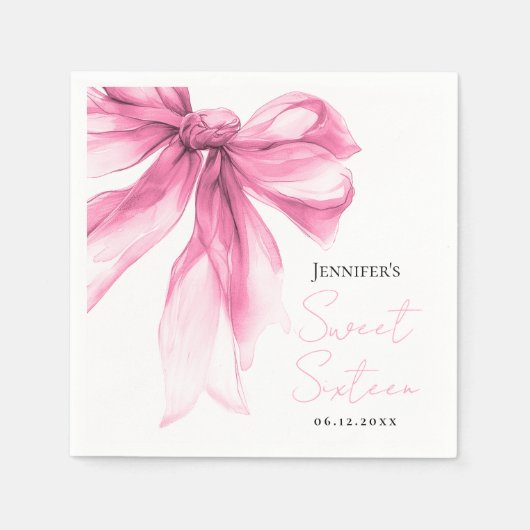 Serviette En Papier Fête Coquette Script Rose 16 Ans (Devant)
