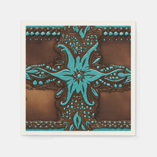 Serviette En Papier Fête Country Western Teal Marron Cowboy Rustique 
