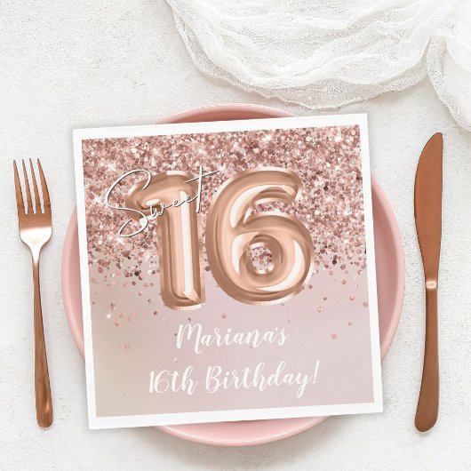 Serviette En Papier Fête d'anniversaire 16 ans Rose Gold Sweet