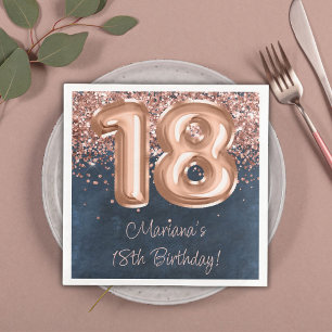 Serviette En Papier Fête d'anniversaire 18 ans Rose Gold Bleu Nuit