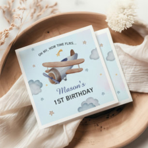 Serviette En Papier Fête d'anniversaire 1 an Avion Bleu Vintage Ciel
