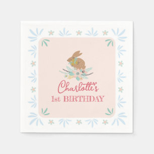 Serviette En Papier Fête d'anniversaire 1 an de lapin de Pâques mignon