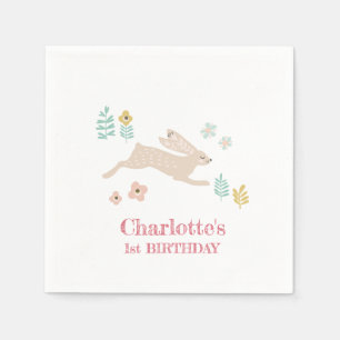 Serviette En Papier Fête d'anniversaire 1 an de lapin de Pâques mignon