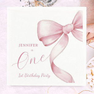 Serviette En Papier Fête d'anniversaire 1 an fille ruban rose