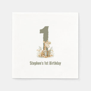 Serviette En Papier Fête d'anniversaire 1 an Girafe Vert Sauge Mignon