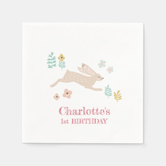 Serviette En Papier Fête d'anniversaire 1 an Lapin Animaux Mignon Doux (Devant)