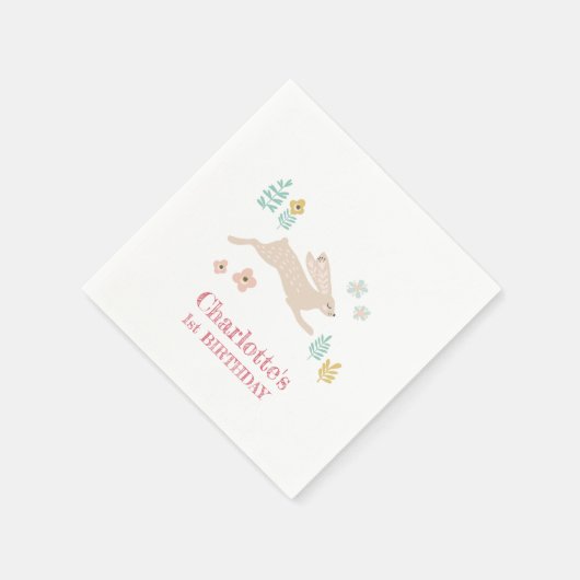 Serviette En Papier Fête d'anniversaire 1 an Lapin Animaux Mignon Doux (Coin)