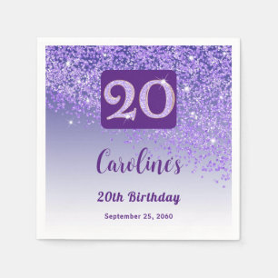 Serviette En Papier Fête d'anniversaire 20 ans Paillettes Violet Brill