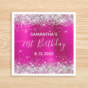 Serviette En Papier Fête d'anniversaire 21 ans paillettes rose chaud e