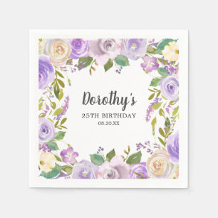 Serviette En Papier Fête d'anniversaire 25 ans Monogramme floral Rose