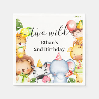 Serviette En Papier Fête d'anniversaire 2 ans avec deux animaux sauvag