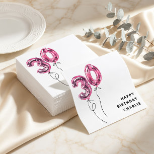 Serviette En Papier Fête d'anniversaire 30 ans Minimal Rose 30 Ballons