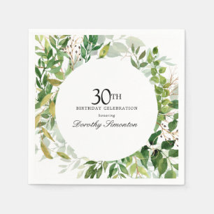 Serviette En Papier Fête d'anniversaire 30 ans Moderne Botanique Verte