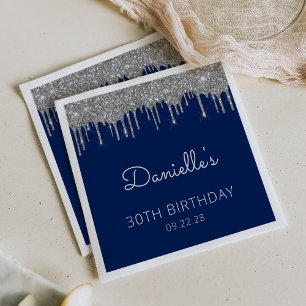 Serviette En Papier Fête d'anniversaire 30 ans Navy Blue Silver Glitte