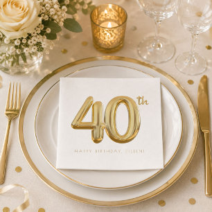 Serviette En Papier Fête d'anniversaire 40 ans Ballon Gold Forty