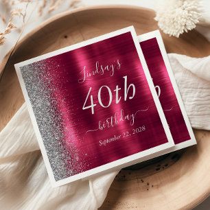 Serviette En Papier Fête d'anniversaire 40 ans Glam Burgundy Paillette