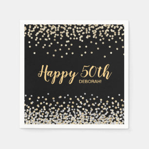 Serviette En Papier Fête d'anniversaire 50 ans confettis Or Argent