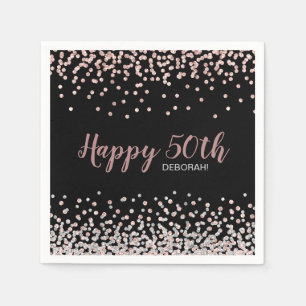 Serviette En Papier Fête d'anniversaire 50 ans confettis rose gold arg