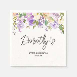 Serviette En Papier Fête d'anniversaire 50 ans Fleurs de rose violette