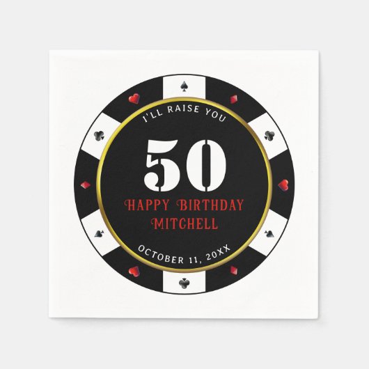 Serviette En Papier Fête d'anniversaire 50 ans jeton de poker (Devant)
