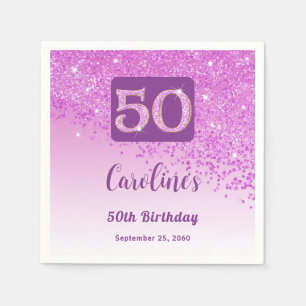 Serviette En Papier Fête d'anniversaire 50 ans Paillettes Rose Brillan