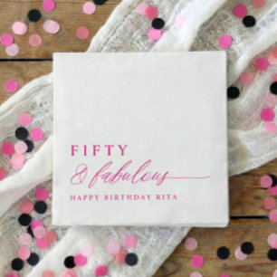 Serviette En Papier Fête d'anniversaire 50 ans Rose Cinquante & Fabule