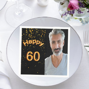 Serviette En Papier fête d'anniversaire 60 ans photo noir or