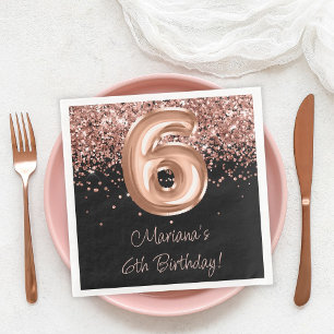 Serviette En Papier Fête d'anniversaire 6 ans Rose Gold Black