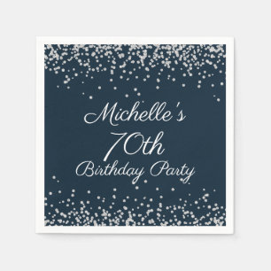 Serviette En Papier Fête d'anniversaire 70 ans Navy Blue Silver Glitte