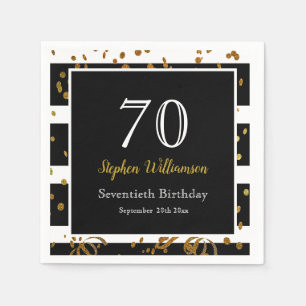Serviette En Papier Fête d'anniversaire 70 ans  Paillettes noires et d