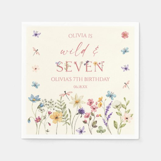 Serviette En Papier Fête d'anniversaire 7 ans Wild and Seven Wildflowe (Devant)