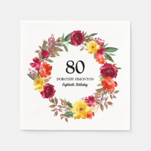 Serviette En Papier Fête d'anniversaire 80e Fête Rouge Orange Jaune Ch