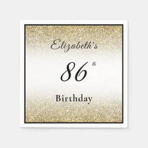 Serviette En Papier Fête d'anniversaire 86 personnalisée noire et or m