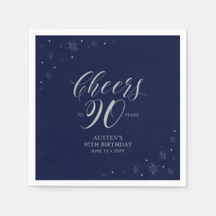 Serviette En Papier Fête d'anniversaire 90 ans Argent et Bleu Nuit