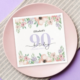 Serviette En Papier Fête d'anniversaire 90 ans Elegant Floral Pastel