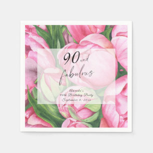 Serviette En Papier Fête d'anniversaire 90 ans Peonies Roses Floral