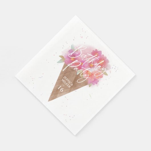Serviette En Papier Fête d'anniversaire à la crème glacée florale (Coin)