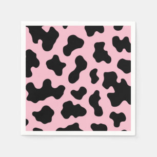 Serviette En Papier Fête d'anniversaire à motif vache noir et rose