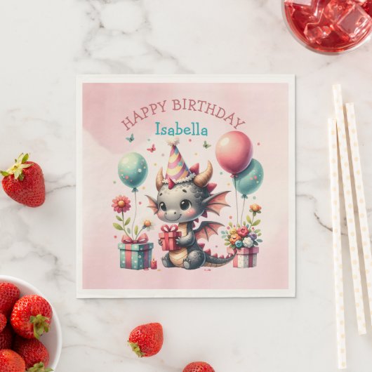Serviette En Papier Fête d'anniversaire à thème du dragon de fille (En situation)