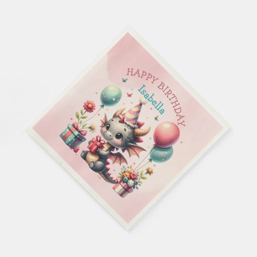 Serviette En Papier Fête d'anniversaire à thème du dragon de fille (Coin)