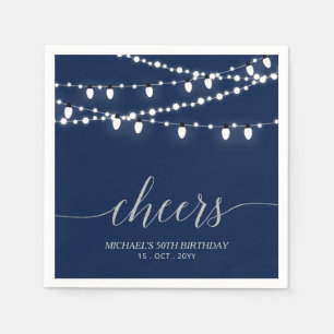 Serviette En Papier Fête d'anniversaire adulte élégante Navy & Argent