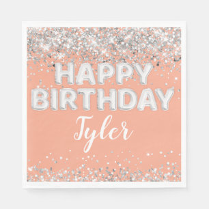 Serviette En Papier Fête d'anniversaire argentée pêche