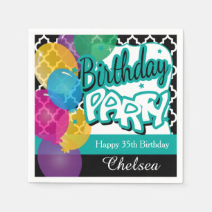Serviette En Papier Fête d'anniversaire avec ballons en Turquoise