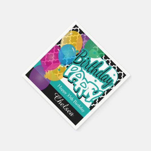 Serviette En Papier Fête d'anniversaire avec ballons en Turquoise (Coin)