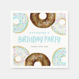Serviette En Papier Fête d'anniversaire avec beignets bleus et beignet