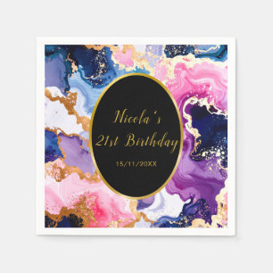 Serviette En Papier Fête d'anniversaire avec encre rose, bleu marine e